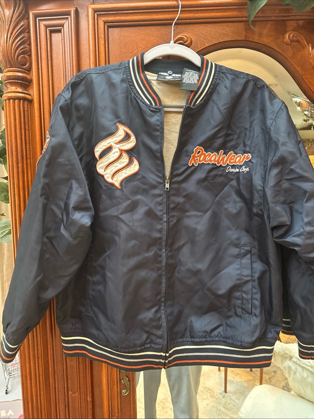 Vintage Rocawear Navy Jacket with Orange Trim and Patches - Picture 7 of 8